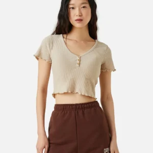Ribbed Short Sleeves Cropped Top